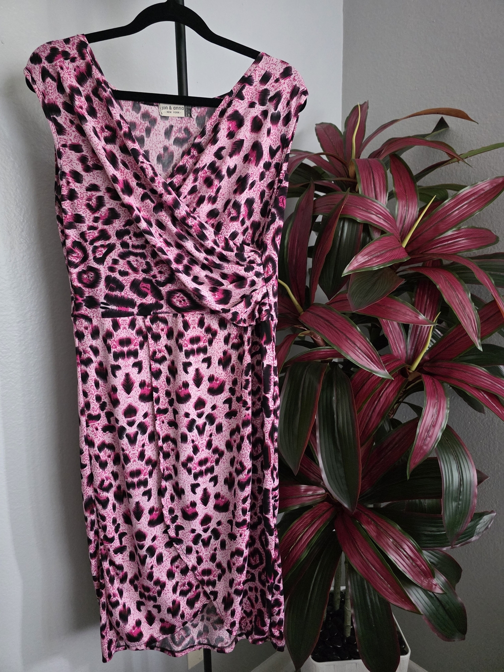Jon & anna New York Pink Leopard Print Faux Wrap Midi Dress Size S - Picture 3 of 6